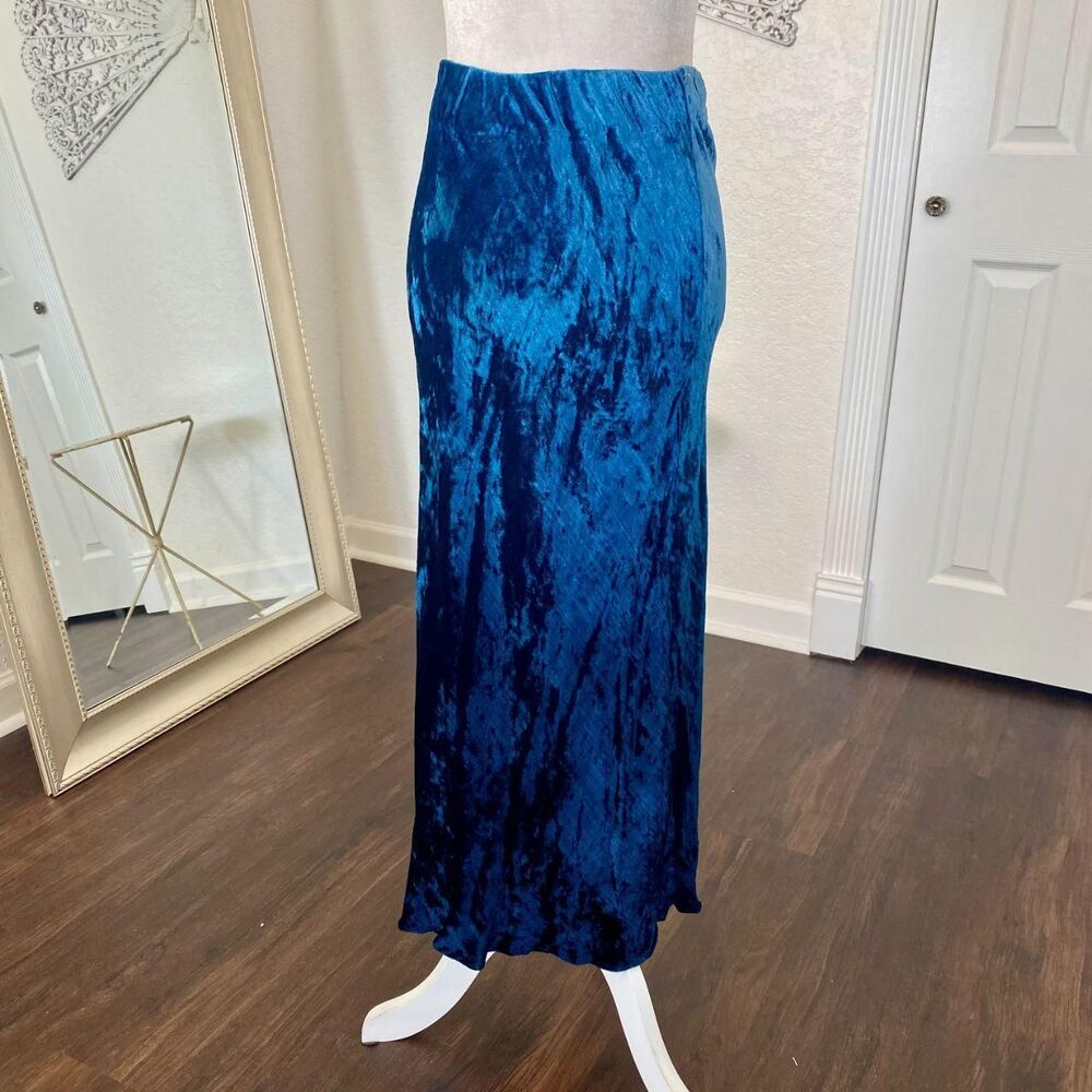 Celestial Whimsygoth Blue Navy Color Gradient Velvet Midi Maxi Skirt XS / S - Picture 2 of 5
